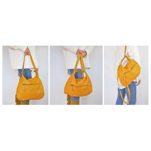 Sac-sac à dos en cuir multi-zip CAITLYN 40x35x10 cm