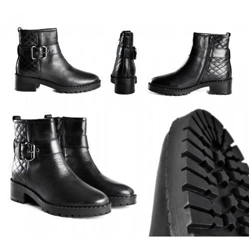 Bottines en cuir matelassées avec boucle et zip