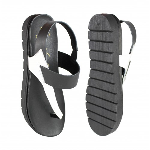Sandales plates en cuir bicolore modèle PINGUES