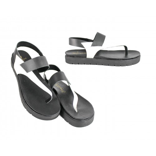 Sandales plates en cuir bicolore modèle PINGUES