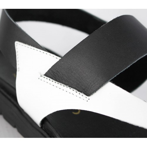 Sandales plates en cuir bicolore modèle PINGUES