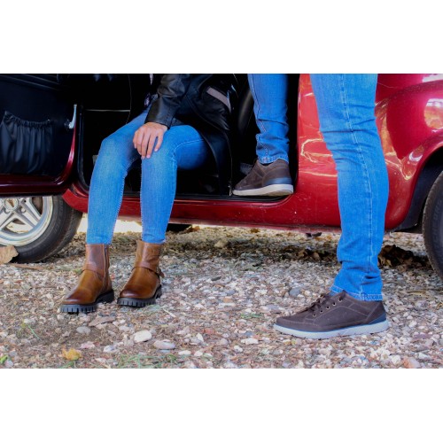 Bottines en cuir à double boucle et zip