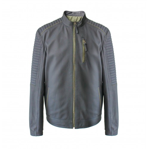 Blouson cuir réversible bicolore BLEU VERT