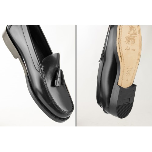 Mocassins homme à pompons et semelle cuir - Grande taille