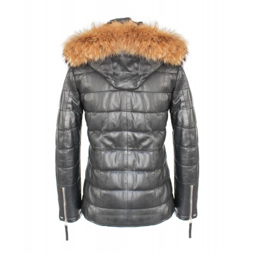 Blouson en cuir à capuche racoon modèle ALMOND