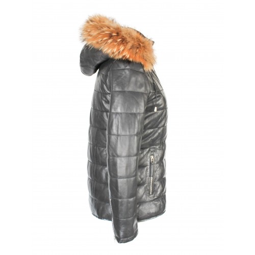 Blouson en cuir à capuche racoon modèle ALMOND