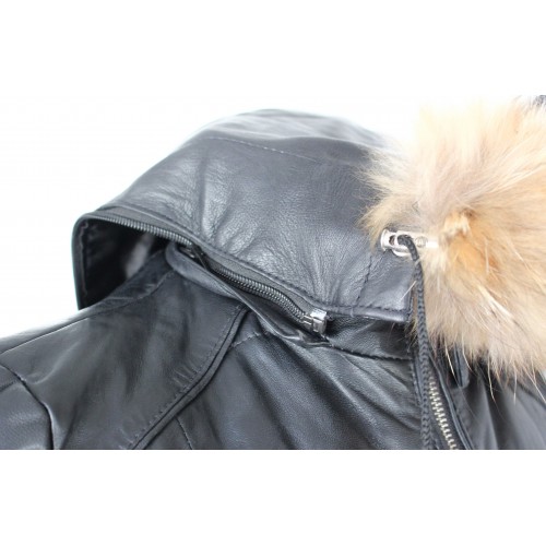 Blouson en cuir à capuche racoon modèle ALMOND
