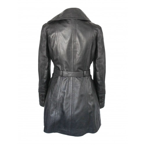 Trench en cuir avec fermeture éclair et ceinture modèle BLACKY