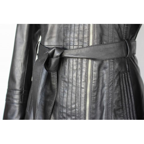 Trench en cuir avec fermeture éclair et ceinture modèle BLACKY