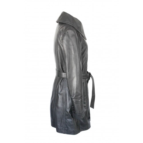 Trench en cuir avec fermeture éclair et ceinture modèle BLACKY