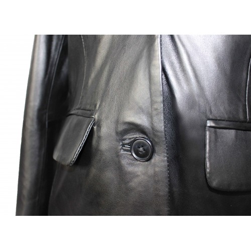 Blazer en cuir boutonné de style élégant