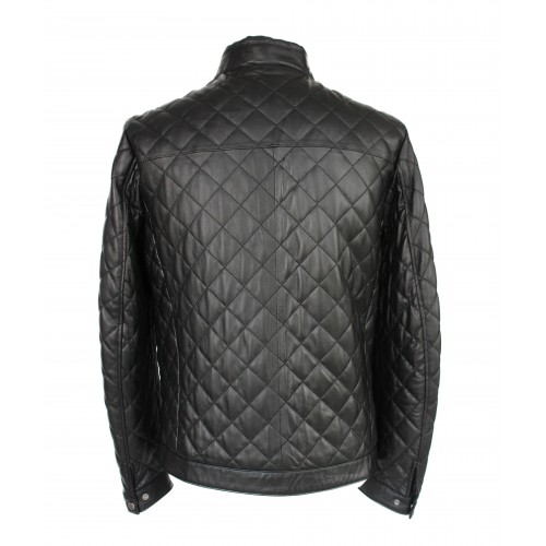 Veste en cuir matelassée avec détail rouge