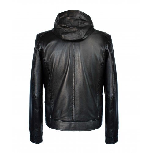 Veste en cuir NOTTE à capuche amovible
