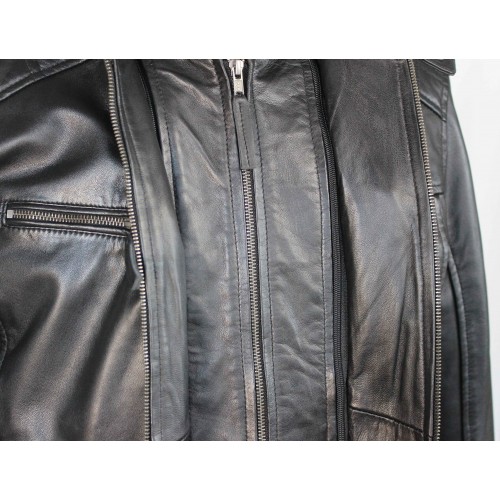 Veste en cuir NOTTE à capuche amovible