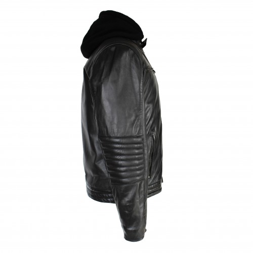 Veste en cuir BANDO à capuche amovible