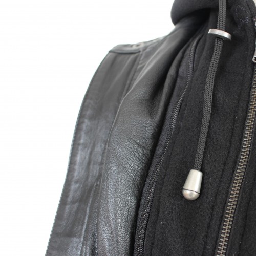 Veste en cuir BANDO à capuche amovible