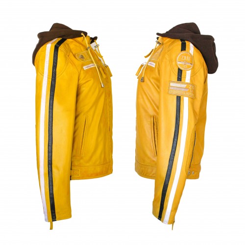 Veste en cuir avec patchs et capuche amovible BALLWO