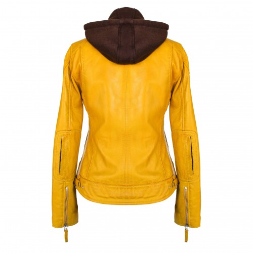 Veste en cuir avec patchs et capuche amovible BALLWO