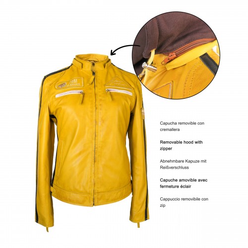 Veste en cuir avec patchs et capuche amovible BALLWO