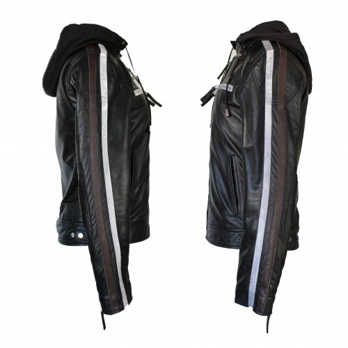 Veste en cuir avec capuche amovible BALLWO1