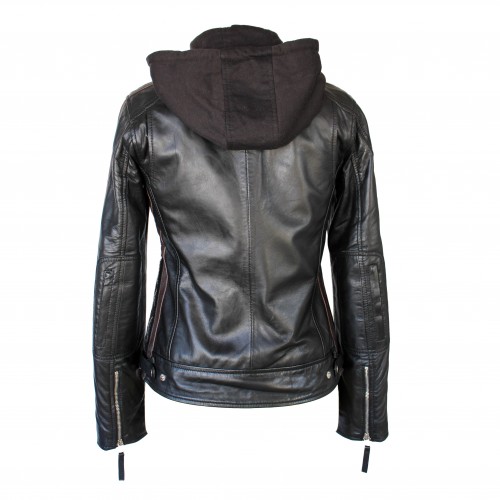Veste en cuir avec capuche amovible BALLWO1