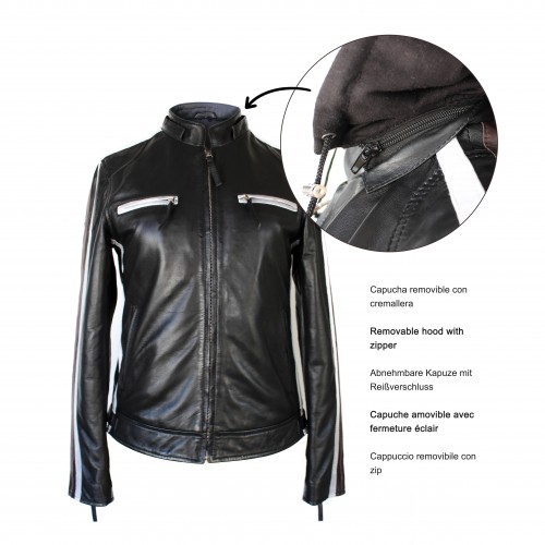 Veste en cuir avec capuche amovible BALLWO1