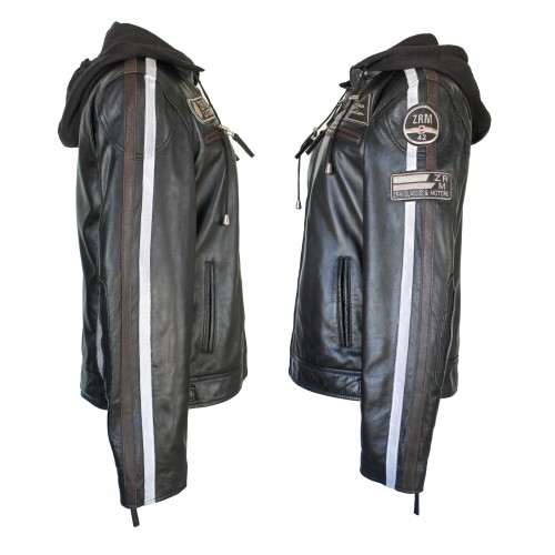 Veste en cuir avec patchs et capuche amovible BALLWO