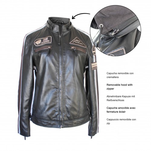 Veste en cuir avec patchs et capuche amovible BALLWO
