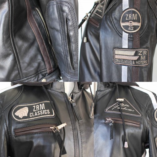 Veste en cuir avec patchs et capuche amovible BALLWO