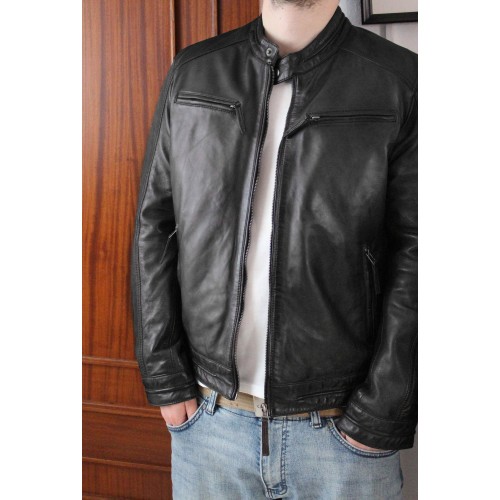Veste en cuir avec fermetures éclair modèle CHOCOLAT