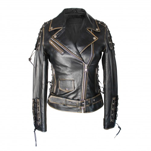Giubbotto biker in pelle...