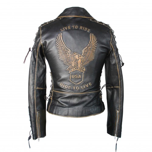 Blouson motard en cuir AQUILE