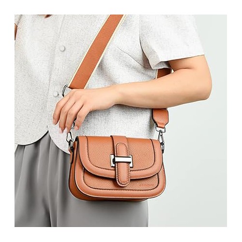Sac bandoulière en cuir avec large bandoulière 18x12x7,5 cm