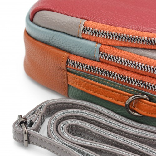 Sac bandoulière multipoches en cuir 19x10x9 cm