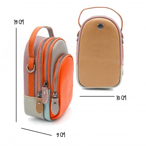 Sac bandoulière multipoches en cuir 19x10x9 cm