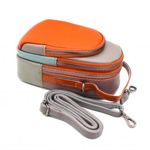 Sac bandoulière multipoches en cuir 19x10x9 cm