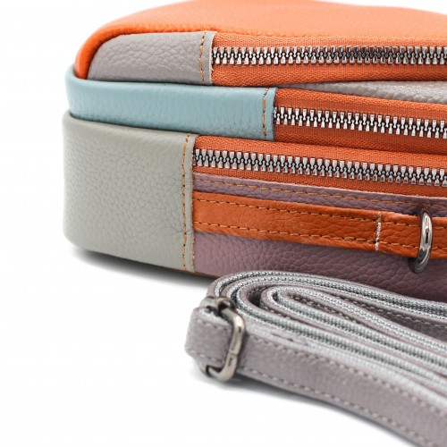 Sac bandoulière multipoches en cuir 19x10x9 cm