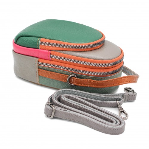 Sac bandoulière multipoches en cuir 19x10x9 cm