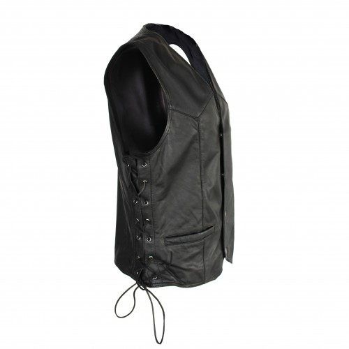 Gilet en cuir avec poches et lacets latéraux