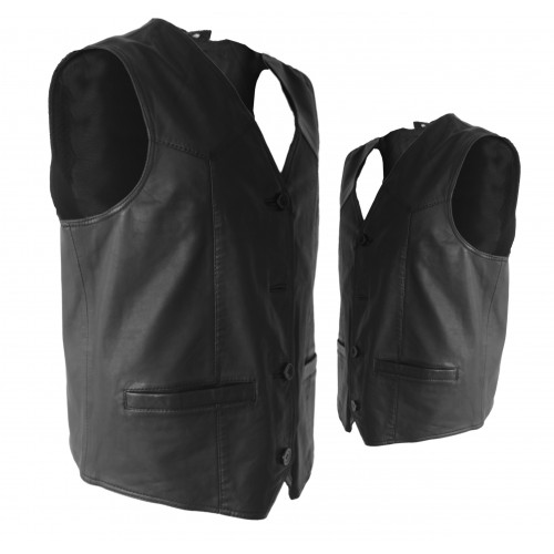 Gilet en cuir avec poches et fermeture boutonnée