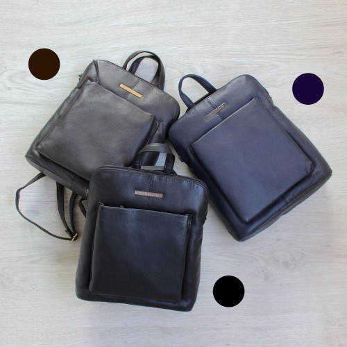 Sac à dos en cuir avec fermeture éclair 30x8x25 cm
