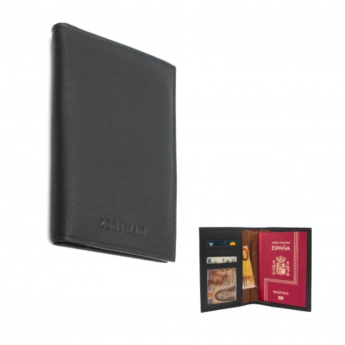 Portefeuille protège-passeport multi-espaces en cuir 14x10 cm