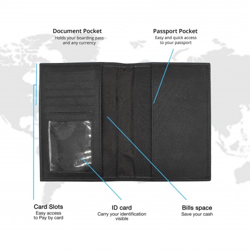 Portefeuille protège-passeport multi-espaces en cuir 14x10 cm
