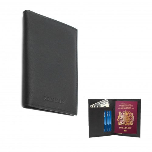 Portefeuille protège-passeport multi-espaces en cuir 14,5x10 cm