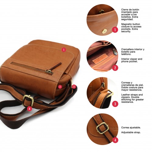 Sac bandoulière en cuir modèle ZIMAR 22x20x7 cm
