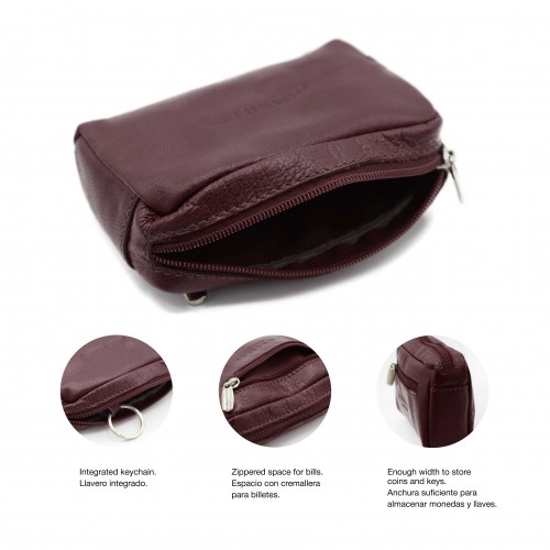 Bourse en cuir avec porte-clés 7x11 cm CERISE
