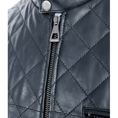 Veste en cuir matelassée avec détail rouge