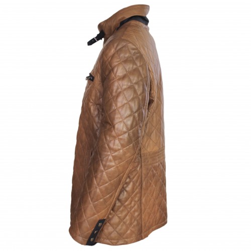 Veste en cuir rembourrée avec double fermeture et boucle