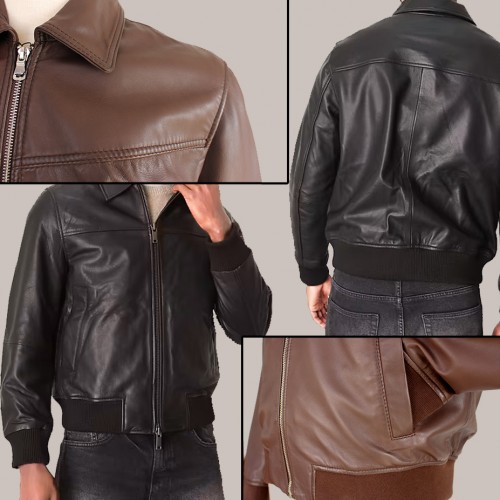 Bomber en cuir à col classique TIGANO