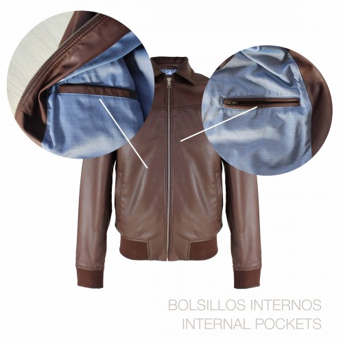 Bomber en cuir à col classique TIGANO
